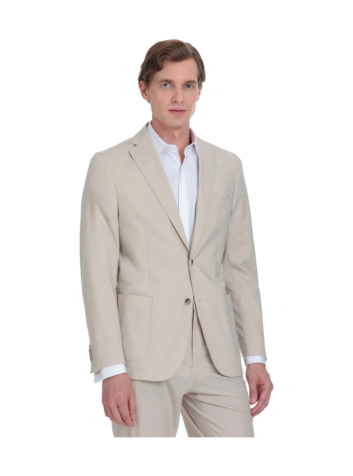 Hatemoğlu Bej Slim Fit Mono Yaka Casual Takım Elbise Bej