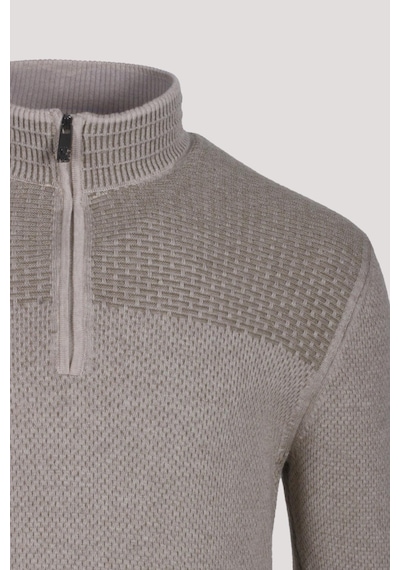 Erkek Triko Yarım Fermuarlı Bej Slim Fit Desenli Pamuklu Knitwear Ncs Jeans 3709 Bej