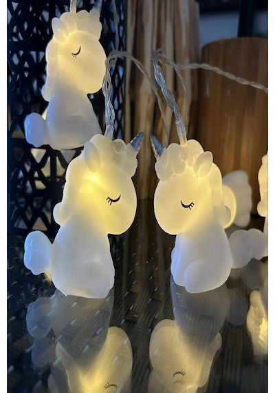 Dekoratif Çocuk Bebek Odası Led Işık 10 Adet Unicorn Şekill Pilli Led Işık Beyaz
