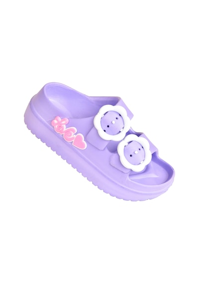 Moda Onn Çift Tokalı Plaj-havuz-bahçe-tatil-günlük Açık Stickerlı Kız Çocuk Terliği Lila