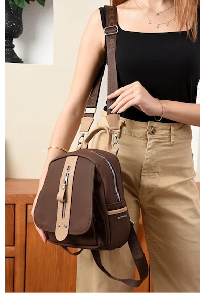 Just Polo Kadın Orta Boy Ayarlanabilir Askılı Şık Lakost Sırt Çantası Shopper Kahverengi Vizon