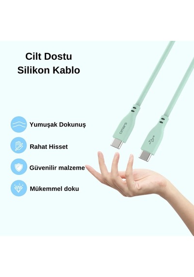 Omars OMCB011B 60W 3A Type-c To Type-c Silikon PD Hızlı Şarj Ve Data Kablosu Yeşil 1 M