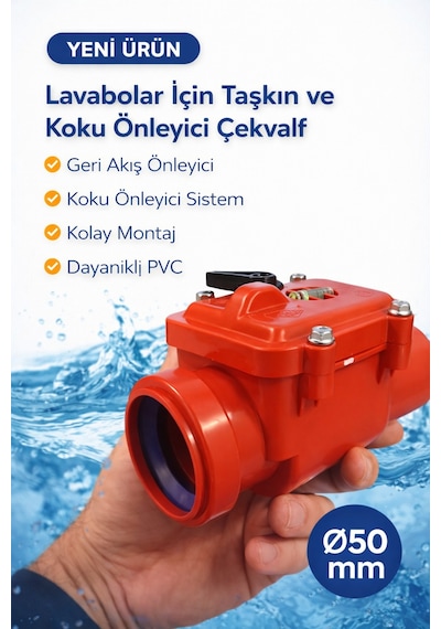 Lavabo Gideri İçin Ø50 Mm Pis Su Çekvalfi Koku Ve Taşkın Önleyici Pvc Gider Çekvalf