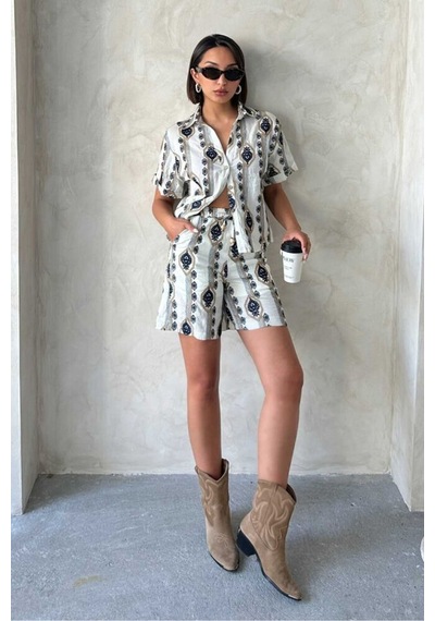 Verymoda Nakışlı Şort D2864 Taş