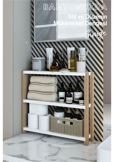 Simge Beyaz Ahşap 3 Katlı Çiçeklik, Saksılık, Çiçek Standı, Dekoratif Raf / Çok Amaçlı Kullanım Beyaz - 652232159 Beyaz