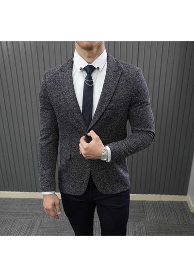 Bys Beystil Sivri Yaka Kırçıllı Lacivert Blazer Ceket Britanya - Slim Fit