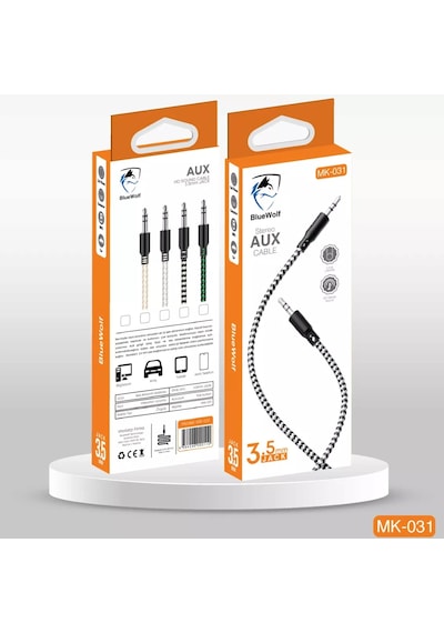 3.5mm Jack Hasır Aux Kablo Bluewolf Mk-031