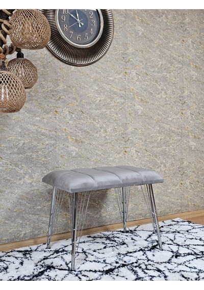 Zafir Metal Krom Tel Ayaklı 60 Cm Puf Bench - Puf - Bench - Oturak - Mutfak Oturağı - Antre Oturağı Gri