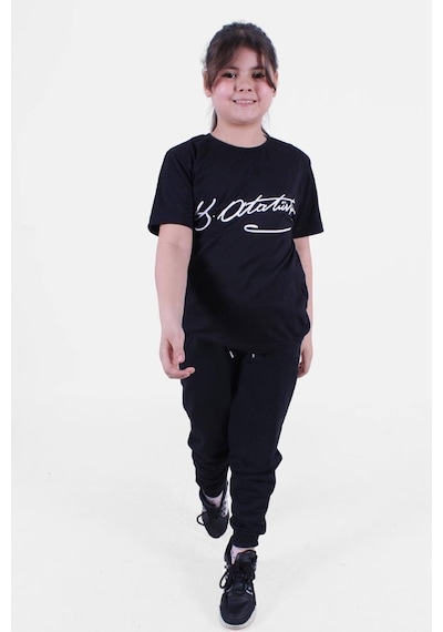 Fyk Kids Atatürk-ımza-bayrak Baskılı Unisexs Takım Siyah - İmza Siyah