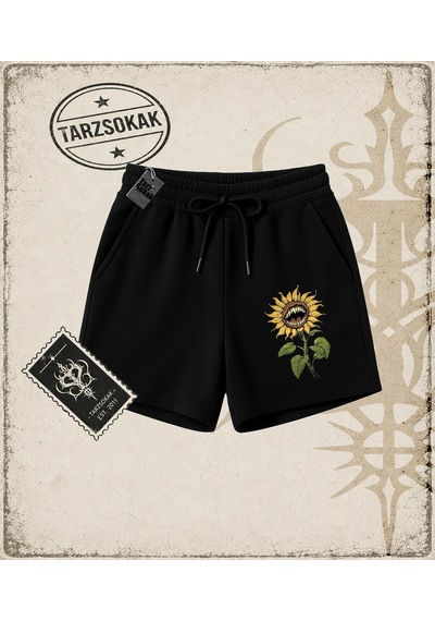 Tarzsokak Gotik & Grunge Streetwear Sunflower Unisex Şort Siyah
