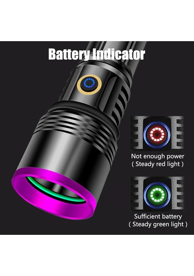F-365 Uv Led Mor Işıklı 20watt Şarjlı 26650 Pilli Profesyonel El Feneri Çok Renkli
