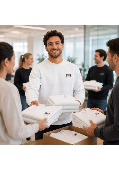 Bk Kurumsal Logonuza Özel 10 Adet Beyaz Pamuk Karışımlı Unisex Sweatshirt - Kurumsal Personel Sweat