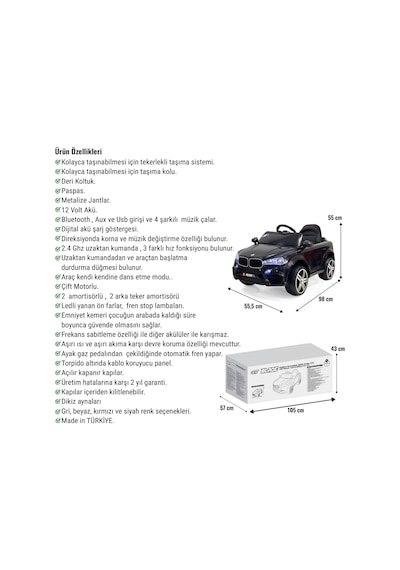 Blade Gt Siyah Uzaktan Kumandalı 4x2 12 Volt Akülü Araba - Rc Bmw Akülü Araba Çok Renkli