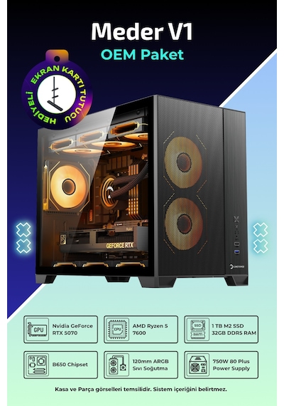 IH Meder V1 R5-7600 32 GB 1 TB SSD 12 GB RTX5070 FreeDos Masaüstü Bilgisayar