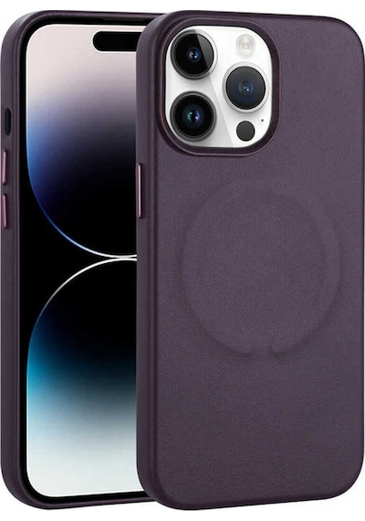 Apple Uyumlu iPhone 14 Pro Kılıf Pu Deri M-safe Wireless Şarj Özellikli Zore Derix Kapak Derin Mor