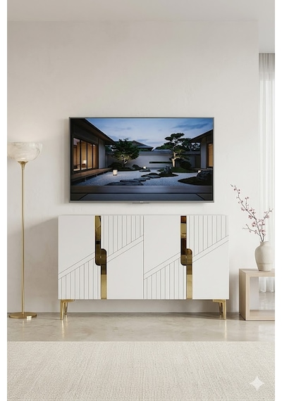 Ka1228bg Evva Konsol Ve Tv Sehpası Beyaz-gold 120cm