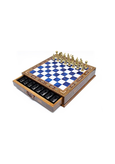 Saklamalı - 998 - Satranç Roma Oymalı Sc38s - 38cm, Mavi Tahta - Concepta - - Sc38m