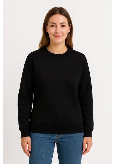 Üç İplik Düz Bisiklet Yaka Sweatshirt - Siyah Siyah