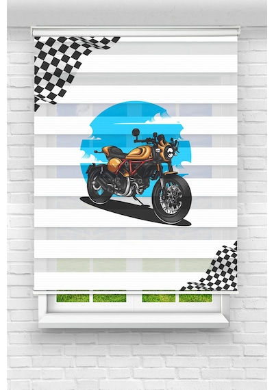 Perdecizade Enxboy Motorsiklet1 Dijital Baskılı Zebra Perde-cocuk Odası-stor Perde Renkli