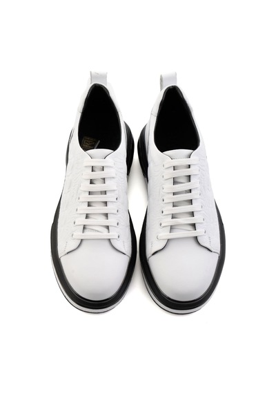 Bambi Beyaz Baskılı Hakiki Deri Erkek Sneaker E01811038003 Beyaz