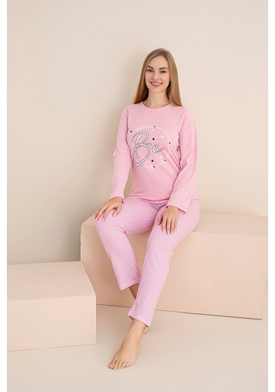 Rindahomewear Kadın Süprem Uzun Kol Pijama Takımı Pembe