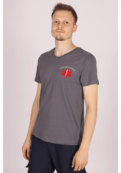 Gri Paramedik V Yaka Tişört Unisex