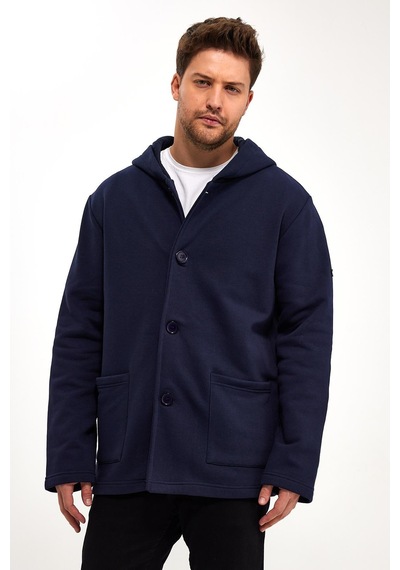 Alexandergardı Kapüşonlu İçi Şardonlu Oversize Hırka E23-607 03 Lacivert