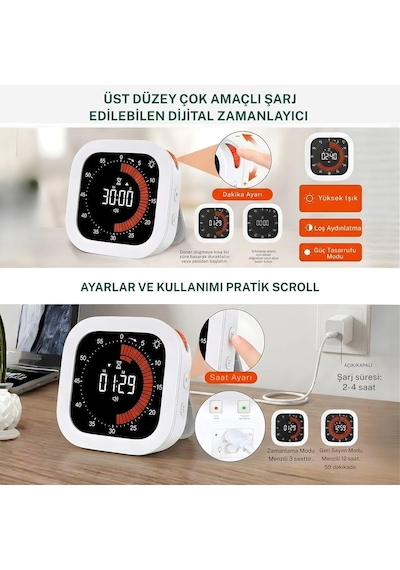 Npo Npt32b Analog Görünümlü Dijital Kronometre Pomodoro Motivasyon Saati