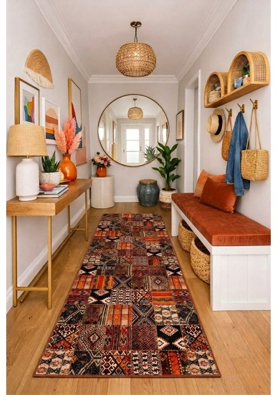 Dekoratif Halı Kaymaz Taban Leke Tutmaz Yıkanabilir Kilim Özel Ölçü Salon Halısı 3046