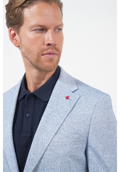 İmza Beyaz-lacivert Mono Yaka Örme 6 Drop Slim Fit Ceket 1002260153 Beyaz - Lacivert