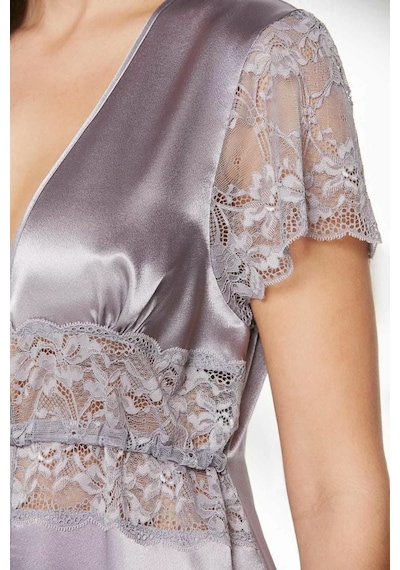 Pierre Cardin Saten Dantelli Midi Sabahlık 1020 Royal Çok Renkli