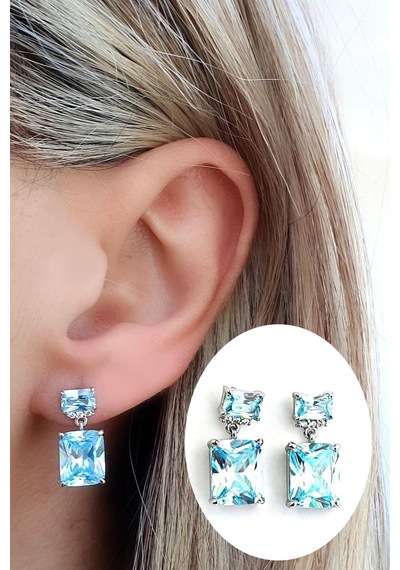Sky Diamond Blue Aquamarin Taşlı 925ayar Gümüş Üzerine Altın Kaplama Küpe 50311883