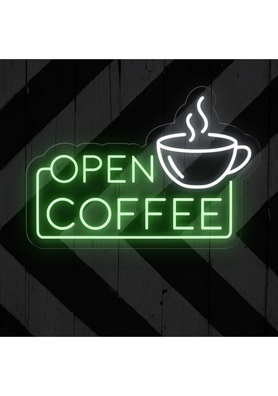 Open Coffee Yazılı Ve Şekilli Neon Tabela Yeşil