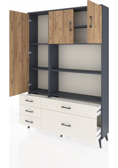 Arges Dolap 7 Raflı 5 Çekmeceli 3 Kapaklı 132x30x195 Antrasit... Antrasit