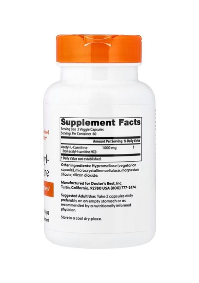 Doctor's Best Acetyl-l-carnitine Hcl 1000 Mg 120 Veggie Caps Diğer