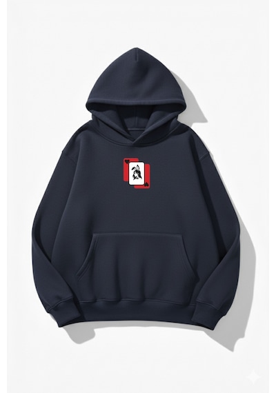 Uyguntarz Unisex Yumuşak Dokulu Playwoman Baskılı Tasarım Oversize 3 İplik Hoodie Sweatshirt Indigo