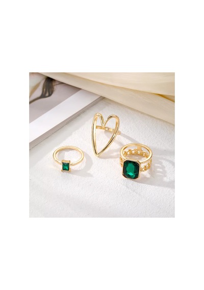 Romance Gold Altın Renkli Siyah Taşlı Vintage Bohem 3 Parça 3'lü Yüzük Seti Kırmızı - Mavi