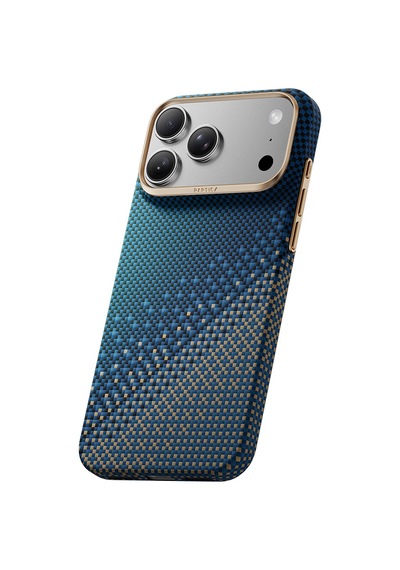 Apple iPhone Uyumlu 18 Pro Kılıf M-safe Şarj Özellikli Raptic Aramid Skin Serenity Serisi Karbon Kapak Lacivert
