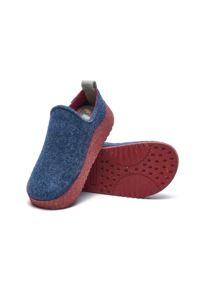 Comfortfusse Olwen-w - Kadın Ortopedik Yün Keçe Ev Ayakkabısı Lacivert - Kırmızı Yün
