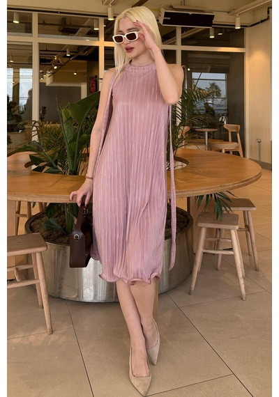 Madmext Pudra Halter Yaka Kadın Elbise Mg2351 Pudra