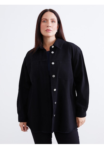 Lcwaıkıkı Classic Siyah Gömlek Yaka Oversize Kadın Jean Ceket