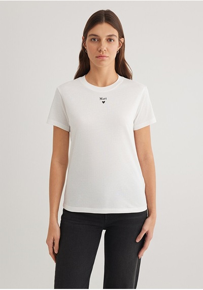 Mavi Logo Baskılı Kırık Beyaz Kadın T-shirt M1601185-33389 Kırık Beyaz