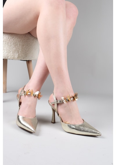 Birikon Viacha Kelebek Tokalı Arkası Açık Stiletto Gold-8768