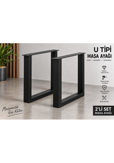 Evkolleksiyon U Tipi Metal Masa Ayağı 2'li Takım 72x60 Cm Siyah
