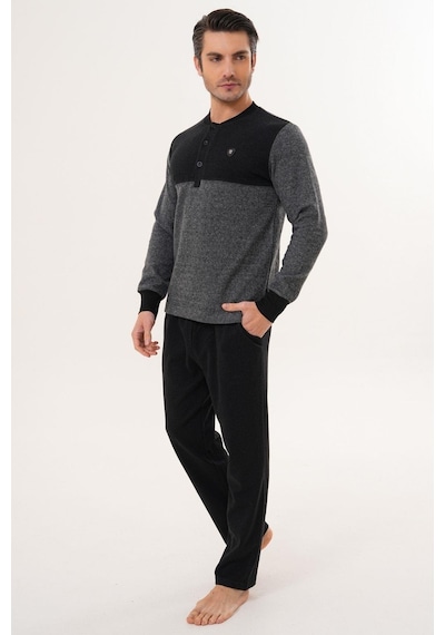 Mecit Pijama Mecit 2999 Gri-siyah Selanik Kumaş Kışlık Erkek Pijama Takımı Gri