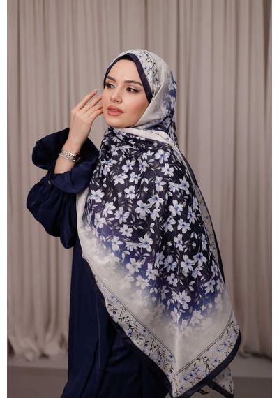 Mimiyum Flora Desen Soft Şal Lacivert