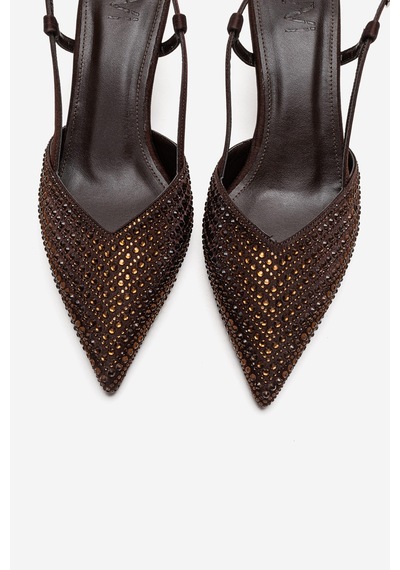 Luvishoes Elodıe Kahverengi Taşlı Kadın İnce Topuklu Abiye Ayakkabı