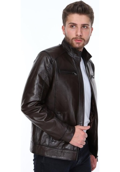Hakiki Kuzu Derisi Fermuarlı Slim Fit Erkek Deri Ceket Kahverengi Kahverengi Hakiki Kuzu Derisi Fermuarlı Slim Fit Erkek Deri Ceket Kahverengi Kahverengi