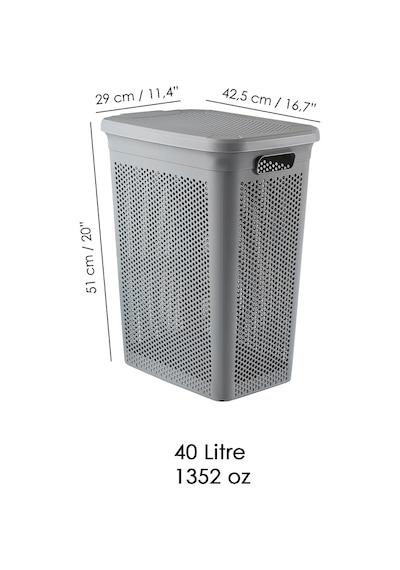 40 Litre Kirli Çamaşır Sepeti - Kapaklı Delik Detaylı Stash Slim Kirli Sepeti Banyo Organizer Gri Gri