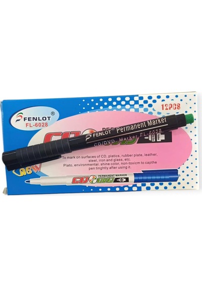 Fenlot Siyah Asetat Permanent Cd Kalemi Medium Uçlu 1 Kutu/12 Adet
